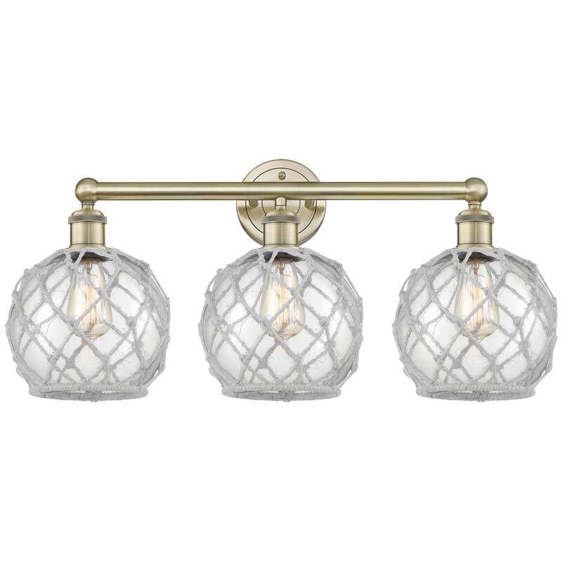 Innovations Lighting Endless Possibilities Edison - Farmhouse Rope - 3 Light 26" Bath Vanity Light - Antique Brass/Clear Glass with White Rope