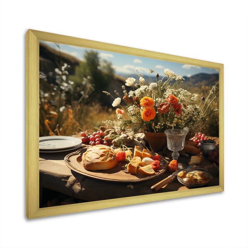Designart "Rustic Banquet In France II" Meals & Picnics Framed Wall Art Living Room