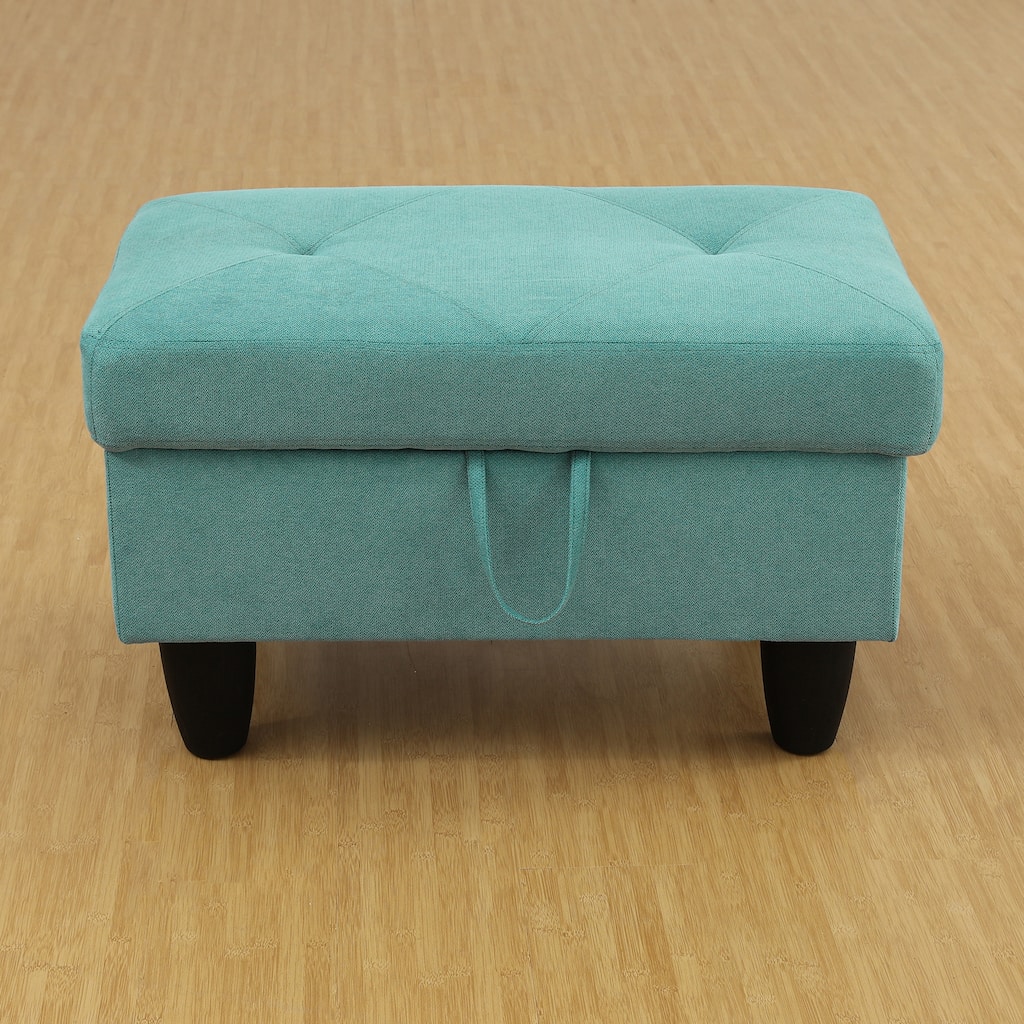 Green Linen Storage Ottoman Rectangle Footstool