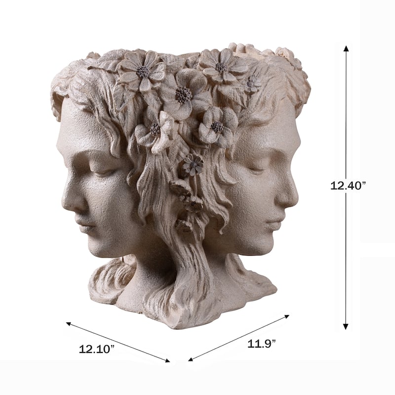 Lady Head Bust Outdoor Garden Planter Pot - 12.5" - Cream