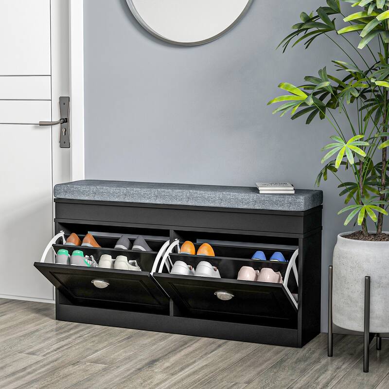 Modern Shoe Rack Bench for Entryway, Storage Organizer with Adjustable Shelf, Holds 8 Pairs