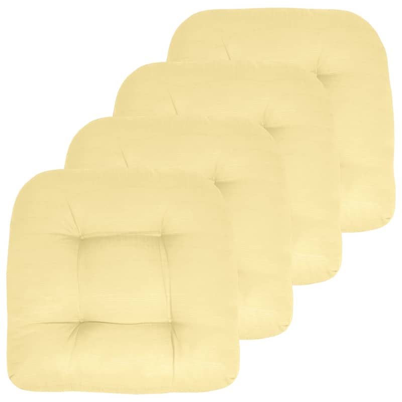 Sweet Home Collection Patio Cushions Outdoor Chair Pads Thick Fiber Fill Tufted 19" x 19" - Set of 4 - Yellow