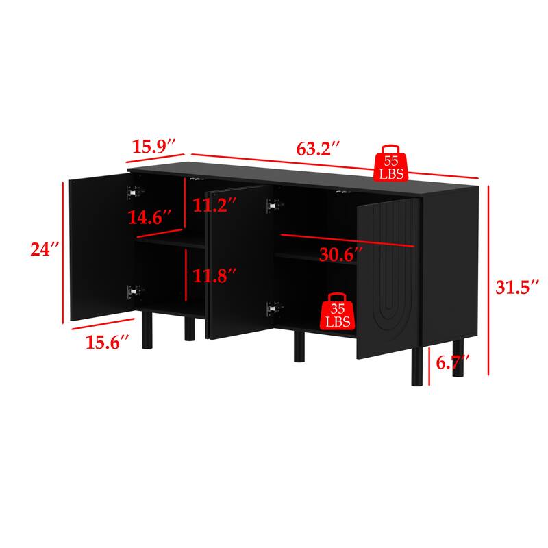 White Sideboard Bookcase Kitchen Cabinet Buffet Credenza End Table Whie/Black