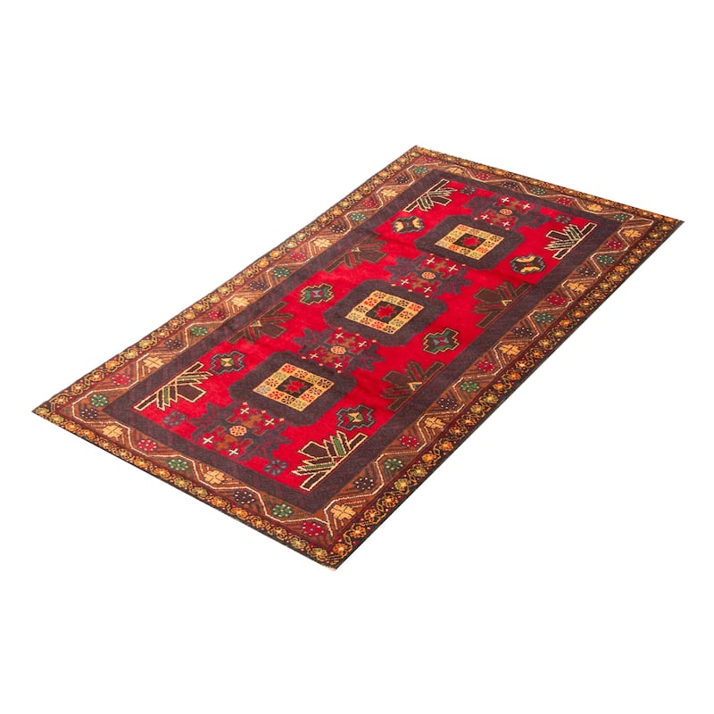 ECARPETGALLERY Hand-knotted Baluch Red Wool Rug - 3'5 x 6'7