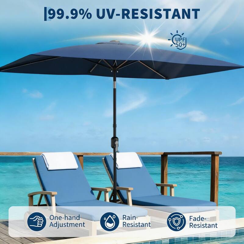 10'X6.5' Rectangular Outdoor Umbrella, with Crank & Push Button Tilt