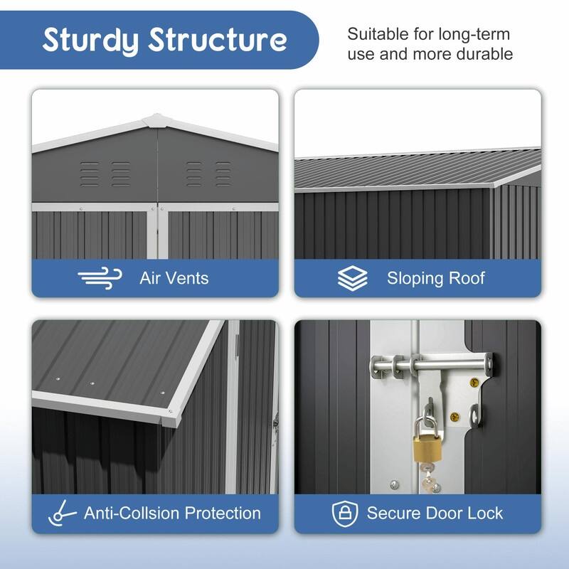 10' x 10' Outdoor Metal Storage Shed, Heavy-Duty Frame with Lockable Double Doors, All-Weather Garden Tool Shed