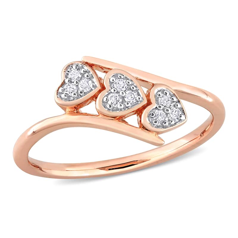 Miadora 1/10ct TDW Diamond Triple Heart Bypass Promise Ring in Rose Silver