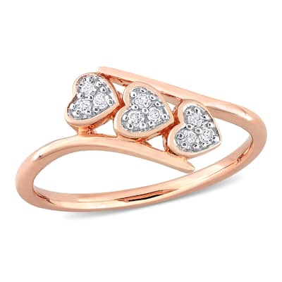 Miadora 1/10ct TDW Diamond Triple Heart Bypass Promise Ring in Rose Silver
