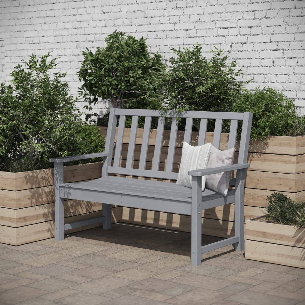 Indoor-Outdoor Recycled HDPE Bench with Contoured Seat and Integrated Arms