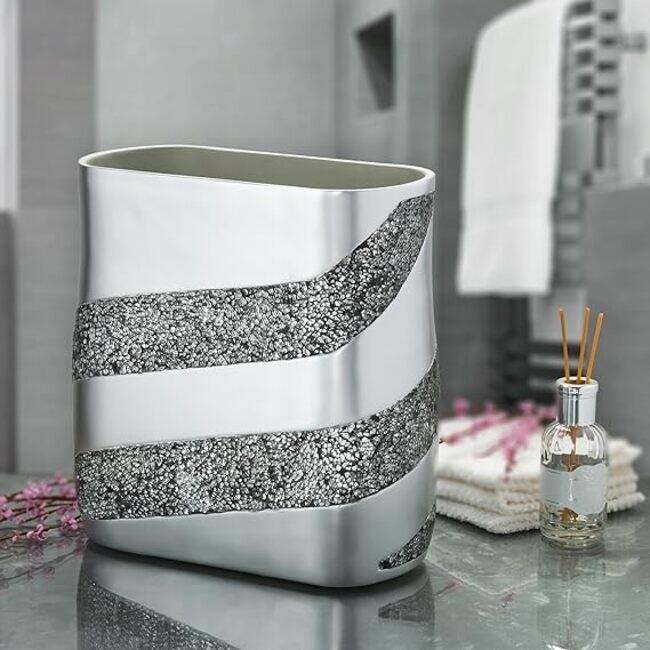 Creative Scents Mosaic Glass Silver Bathroom Accessories Set of 6 - Gray