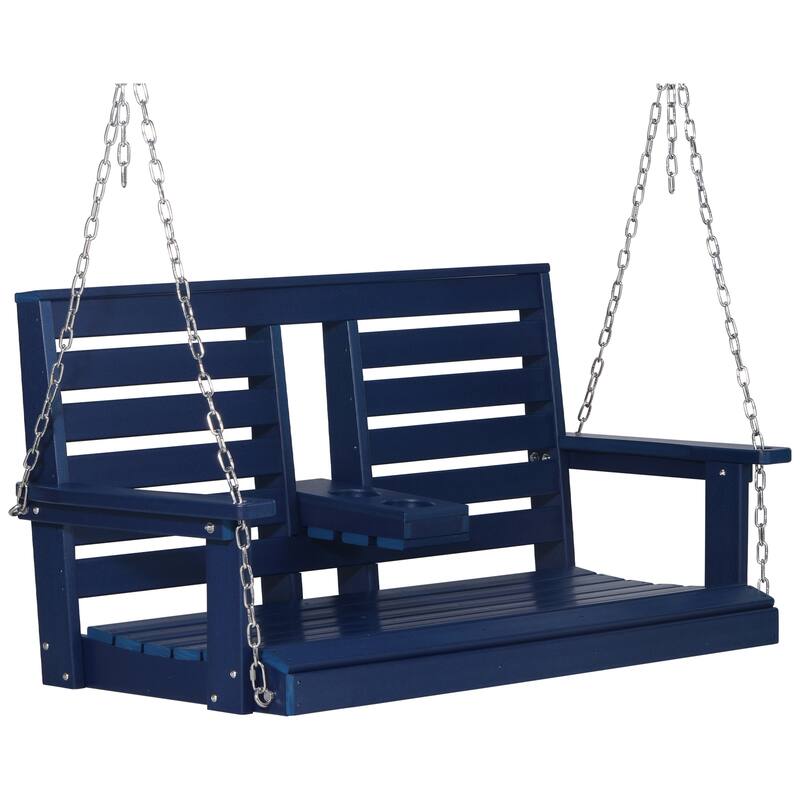 Nashville Poly 54 Inch Porch Swing with Folding Cup Holder - Navy Blue