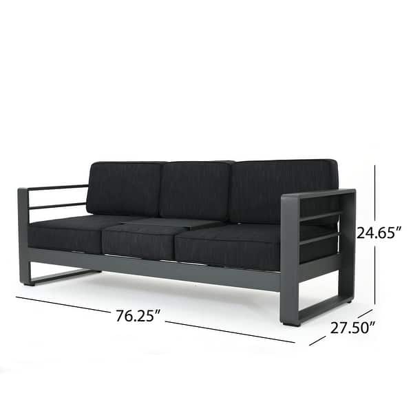 dimension image slide 1 of 6, Cape Coral Aluminum 7-piece Sofa Chat Set with Fire Pit by Christopher Knight Home
