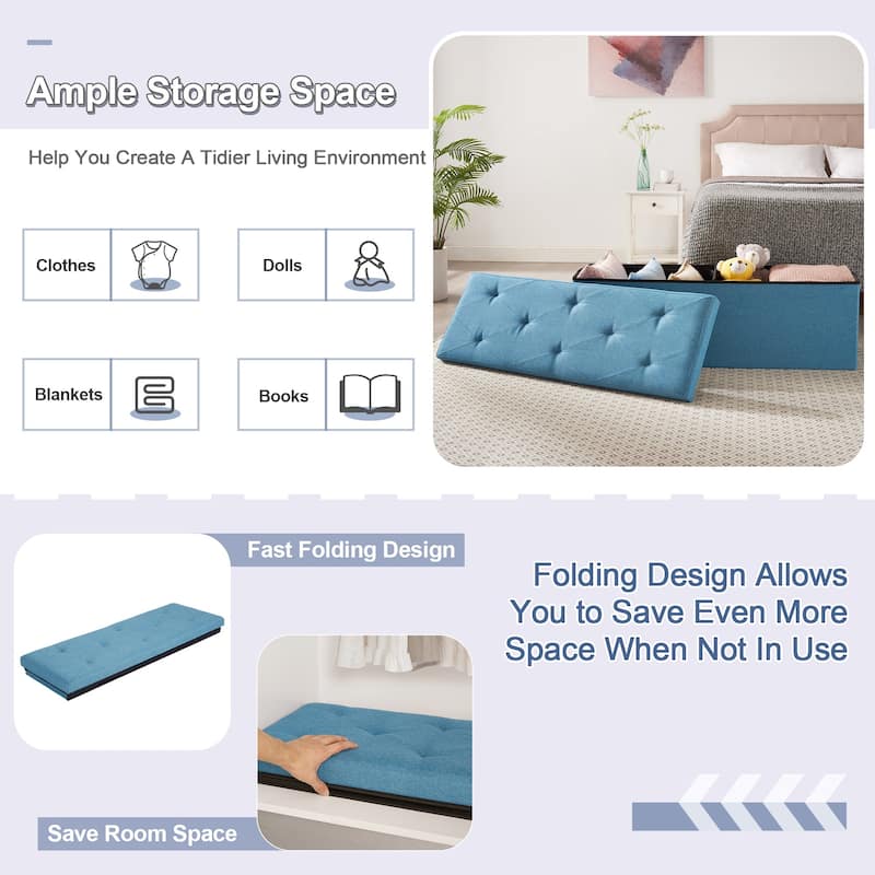 Javlergo 15" Premium Linen Fabric Storage Ottoman with Fast Folding Design Multi-Functional Ottoman Bench for Living Room