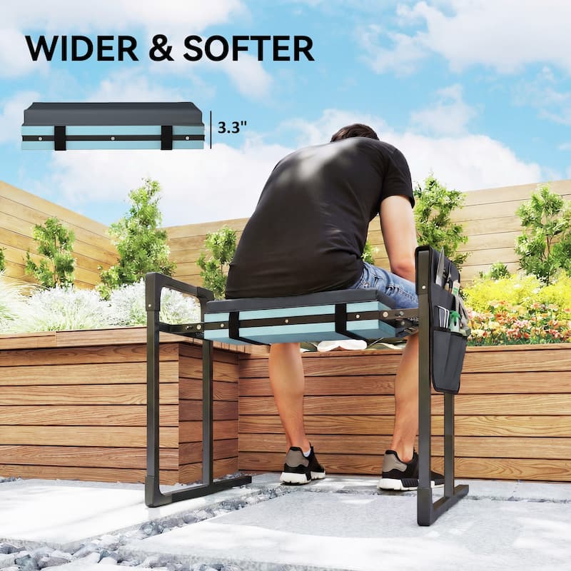 Outsunny Garden Kneeler and Seat, 330lbs Heavy Duty Foldable Gardening Stool with Extendable Legs, Thicker Soft Kneeling Pad