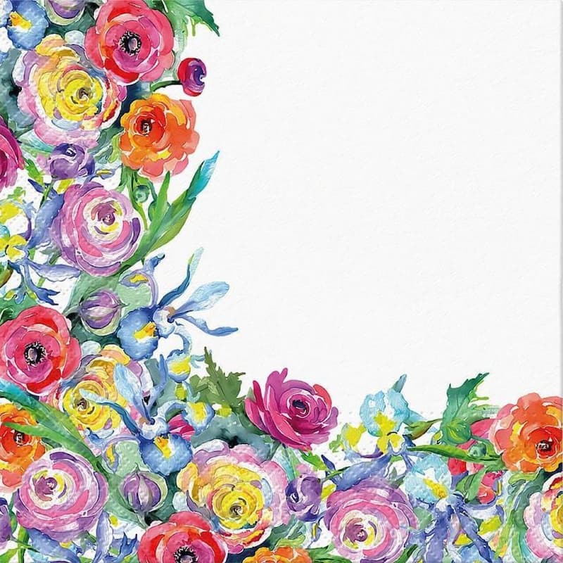 Set Of 20 Luncheon Painted Rose Corner Napkins