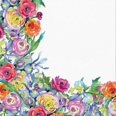 Set Of 20 Luncheon Painted Rose Corner Napkins