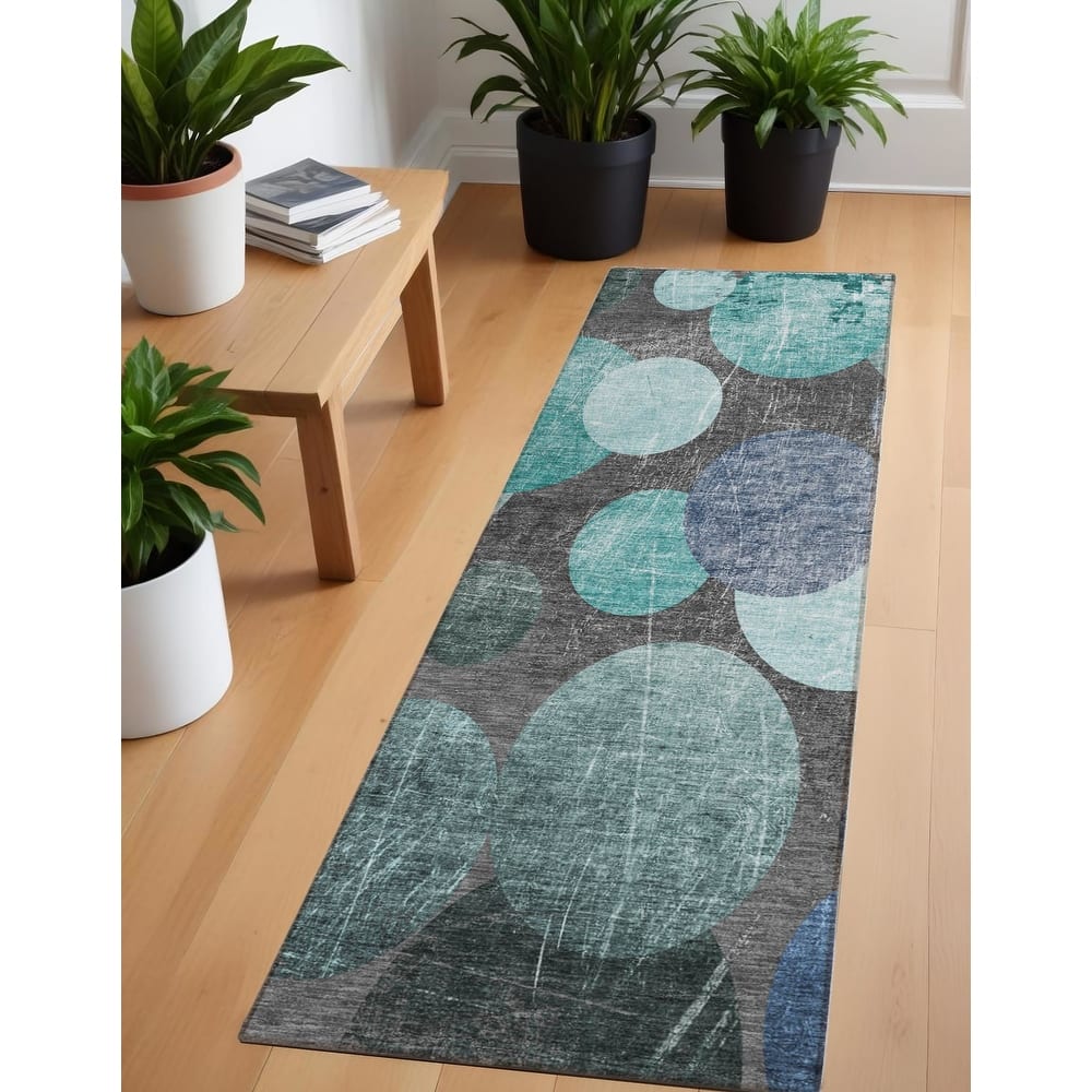 Allulo Contemporary Abstract Weather Resistant Timeless Fusion Runner Outdoor Rug