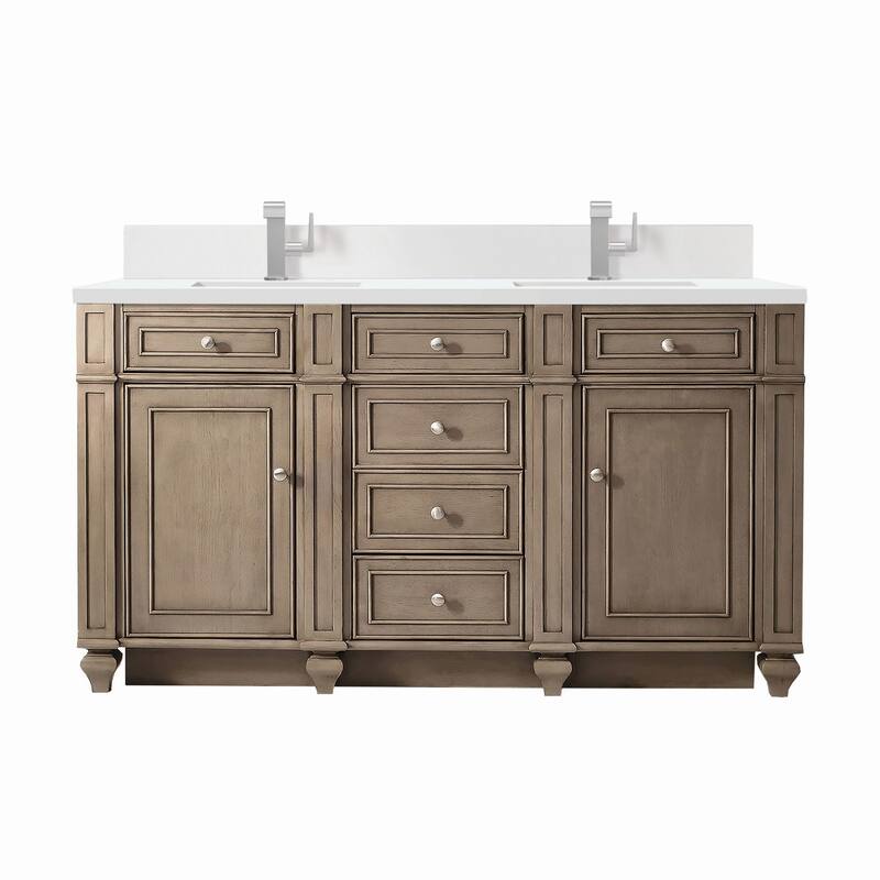 James Martin Vanities 157-V60D-1WZ Bristol 60" Double Basin Walnut - Whitewashed Walnut