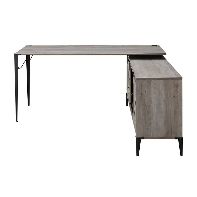 Zakawani Gray Oak & Black Finish Writing Desk with a Cabinet