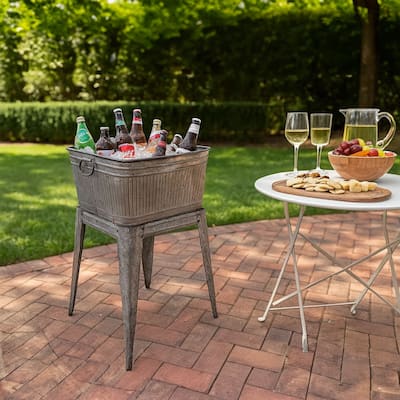 Multi-Functional Galvanized Metal Tub on Stand, Grey