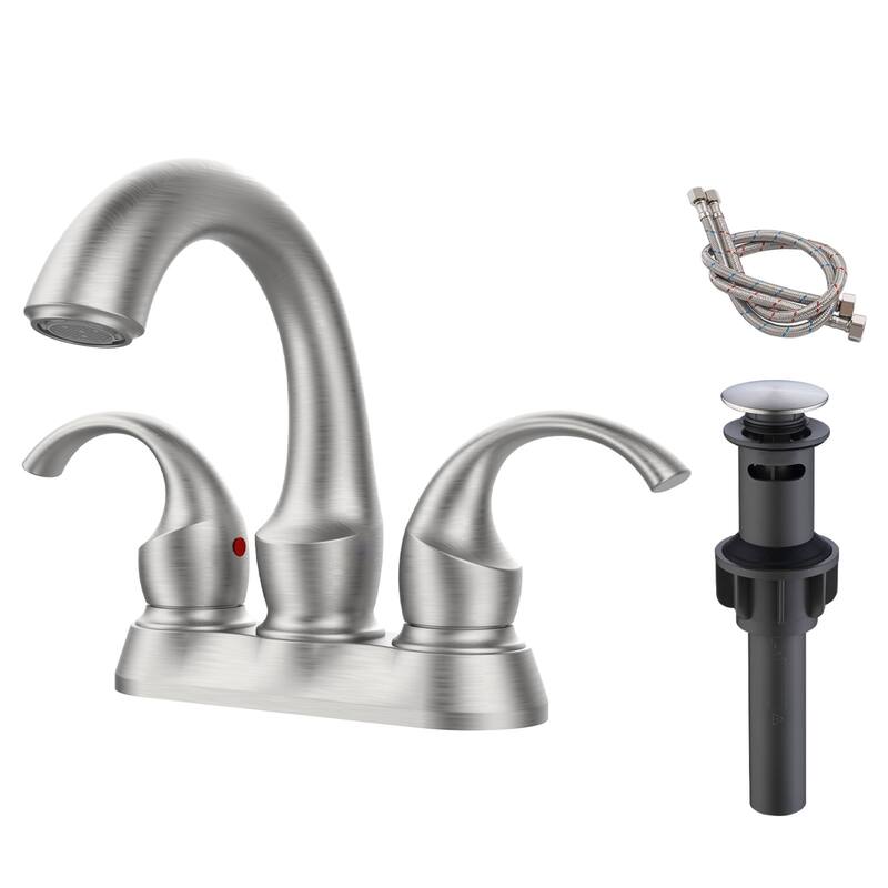 4 in. Centerset Double Handle Bathroom Faucet with Pop-up Drain Kit High Arc Kitchen Sink Faucet - Brushed Nickel
