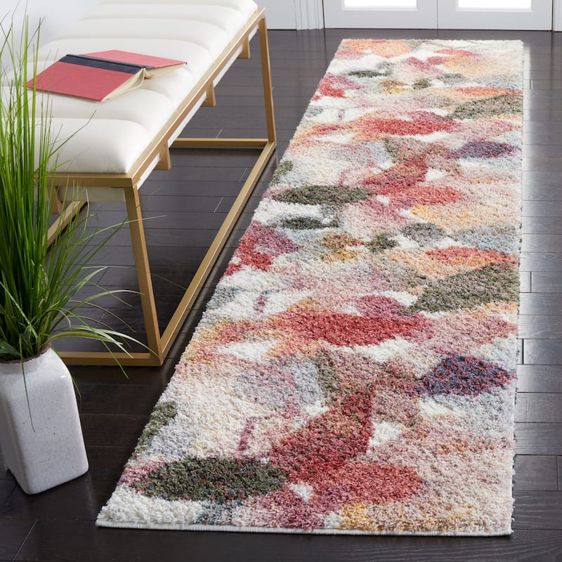SAFAVIEH Calista Shag Francie Abstract 1-inch Thick Rug - 2'3" x 9' Runner - Rust/Gold