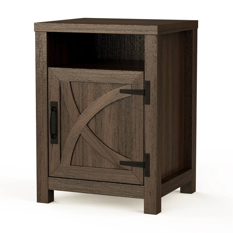 Walnut Barn Door Sofa End Table Nightstand Bedside Table with Storage Shelf