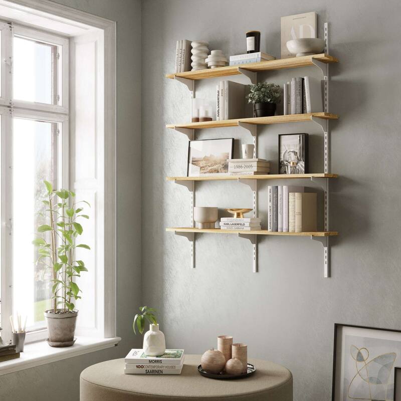 Wallniture Turin 36" Floating Wall Shelf with Adjustable Brackets, Rustic Shelves, Wall Mounted, Boho Decor, Wood, Tier Options - 4 Boards - 4 Tier