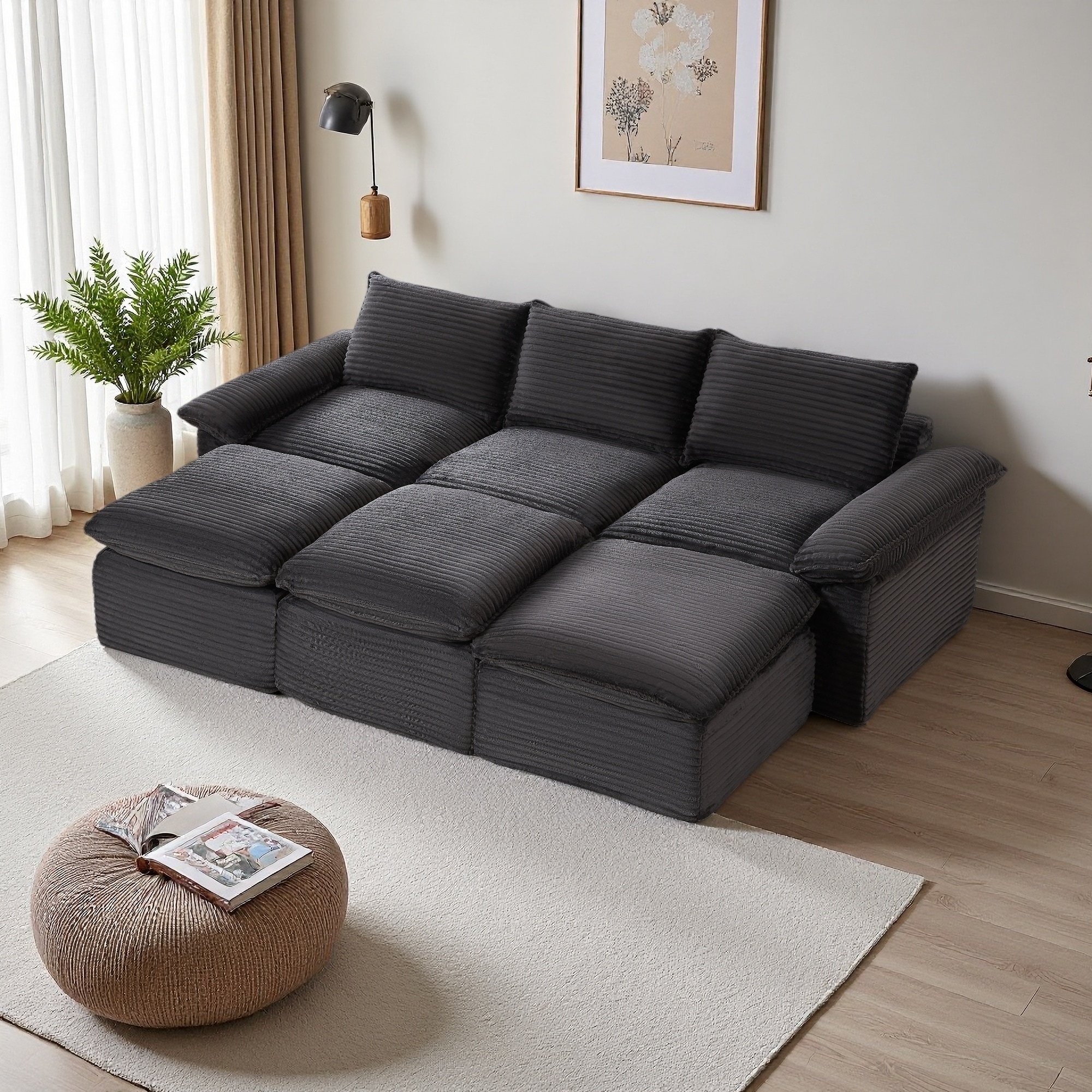 111.03" Corduroy Modular Cloud Sofa with High-Density Foam and Free Combination (6-Seater)