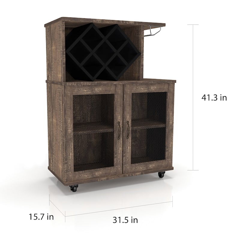 Laut Rustic Oak 4-Shelf Mini Bar with Wine Rack by Furniture of America