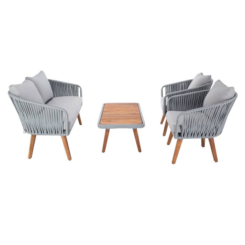 SAFAVIEH Outdoor Amelie 4 Piece Coastal Patio Chat Set - 55W x 31D x 28H