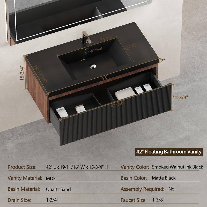 ABRUZZO Floating Vanity with Integrated Top Sink Soft-Close Wall-Mount Bathroom Cabinet