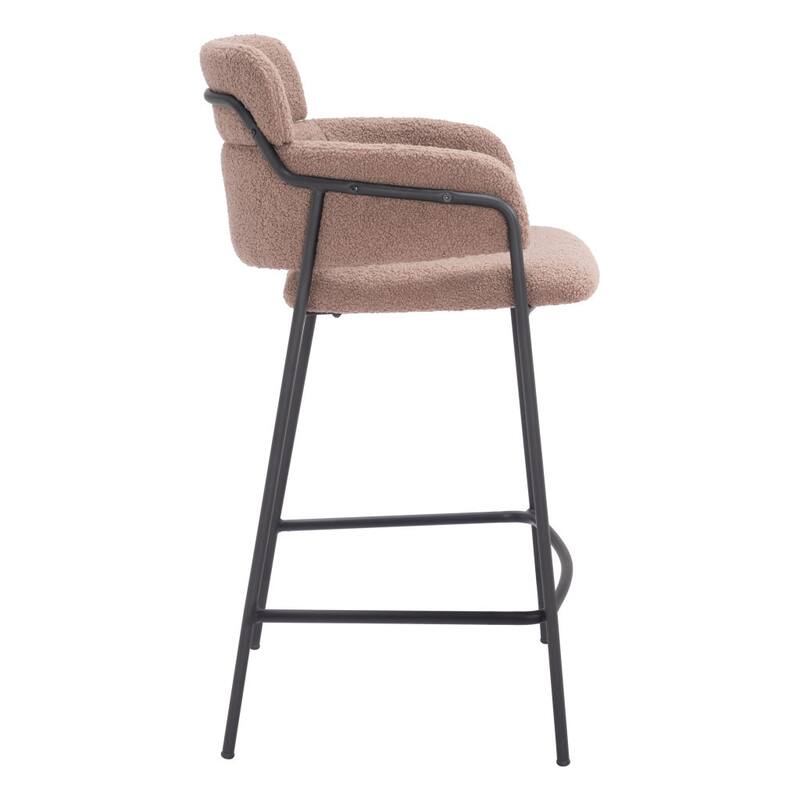 HomeRoots Set of Two 26" Brown and Black Faux Shearling and Steel Counter Height Bar Chairs