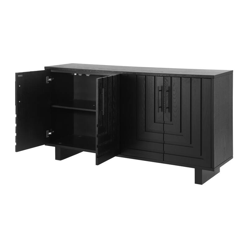 Roomfitters Modern 4-Door Sideboard Storage Cabinet with Geometric Panels, 59 Inch