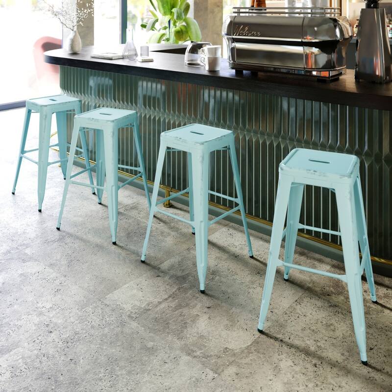 4 Pack 30"H Backless Distressed Metal Indoor-Outdoor Barstool