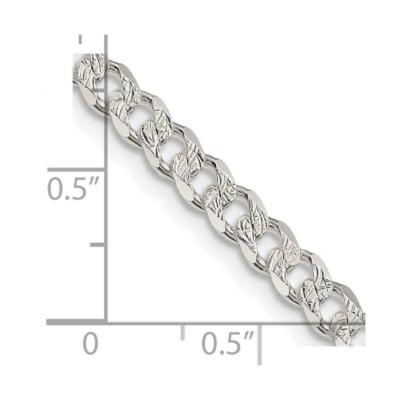 Curata 925 Sterling Silver 4.5mm Pave Curb Chain Necklace for Men