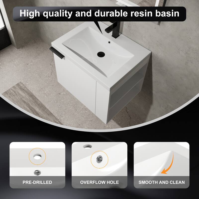Plywood Wall-Mounted Bathroom Vanity with Integrated Resin Sink