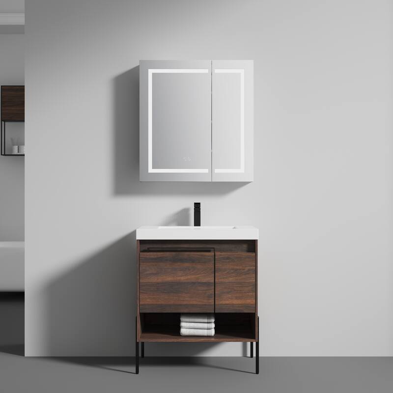 Blossom Turin 30 Inch Freestanding Bathroom Vanity with Acrylic Sink - Cali Walnut