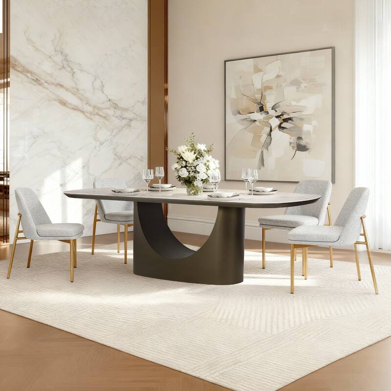 Spruce & Spring Modern Ceramic Top Dining Table with Sculptural Metal Base