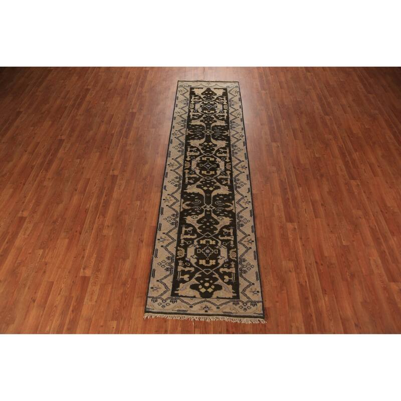 Brown Oushak Indian Runner Rug Handmade Wool Carpet - 2'7"x 9'8"