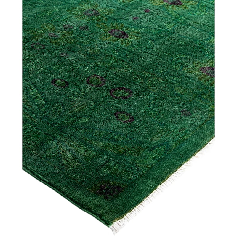 Overdyed One-of-a-Kind Hand-Knotted Area Rug - Green - 9' 0" x 11' 5"