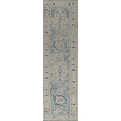 Hand Knotted Oriental 100% Wool Carpet Transitional Geometric Navy Blue & Blues Oushak Runner Rug - 12' 10'' X 3' 0''