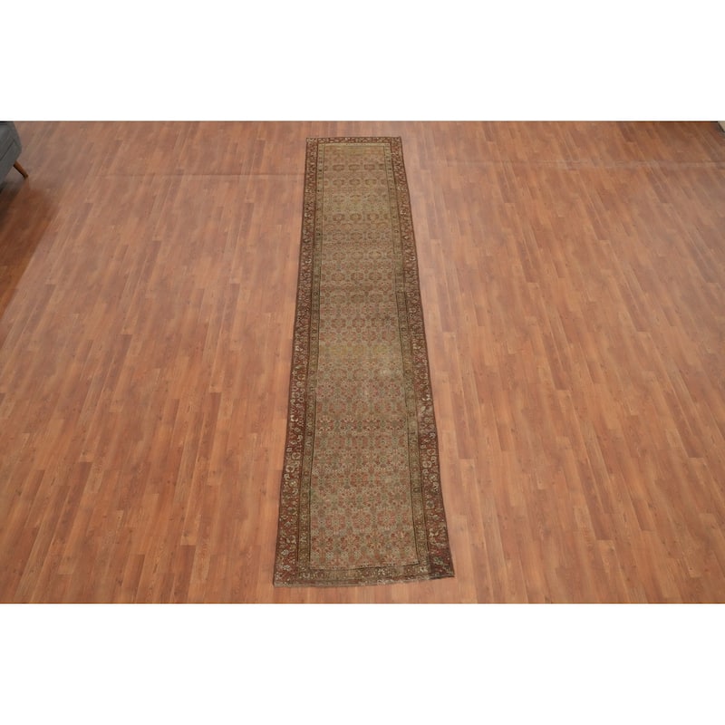 Hand Knotted Oriental 100% Wool Carpet Traditional All-Over Multi-Colored Senneh Runner Rug - 14' 1'' X 2' 11''