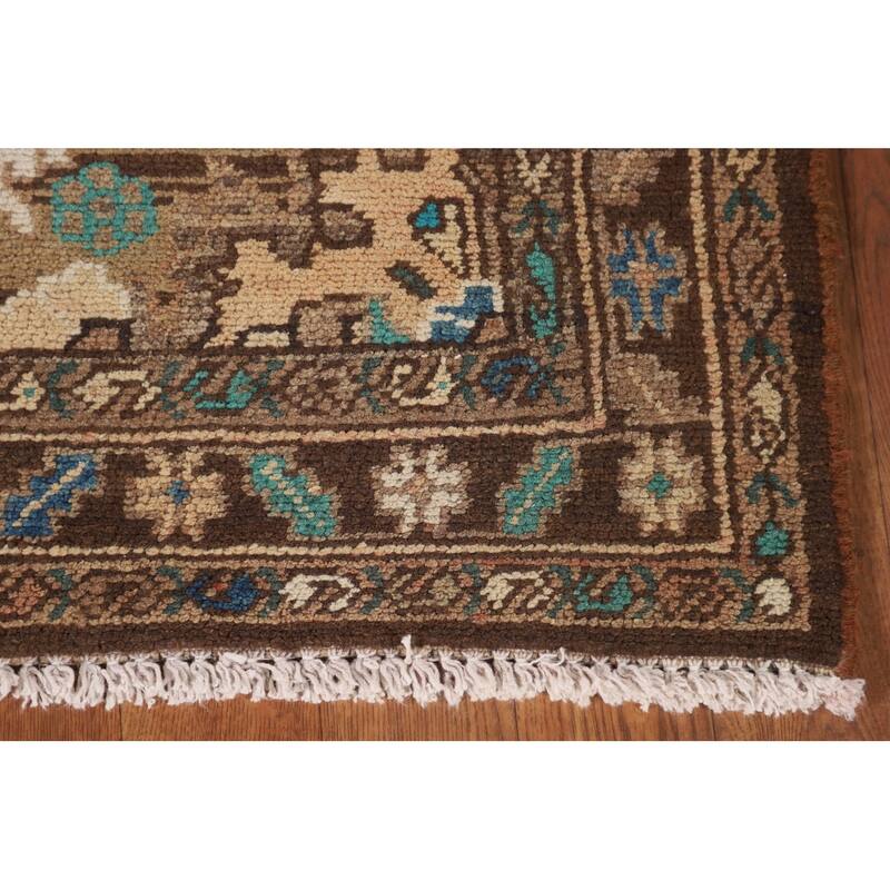 Hamedan Persian Vintage Runner Rug Hand-Knotted Wool Carpet - 3'7"x 10'9"