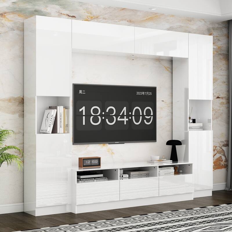 94.5"Elegant High-Gloss Entertainment Unit for Living Room and Bedroom - 94.5"x78.7"