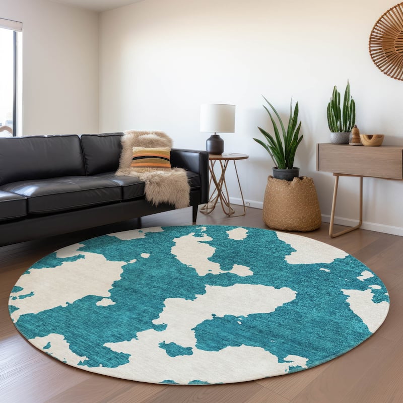 Machine Washable Indoor/ Outdoor Contemporary Abstract Chantille Rug