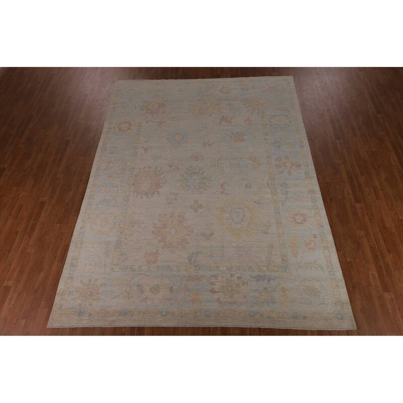 Vegetable Dye Oushak Turkish Rug Hand-Knotted Dining Room Wool Carpet - 9'0"x 12'1"