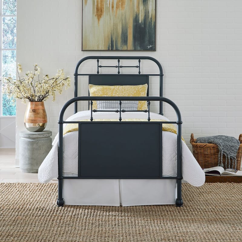 Vintage Series Distressed Metal Twin Metal Bed - Navy
