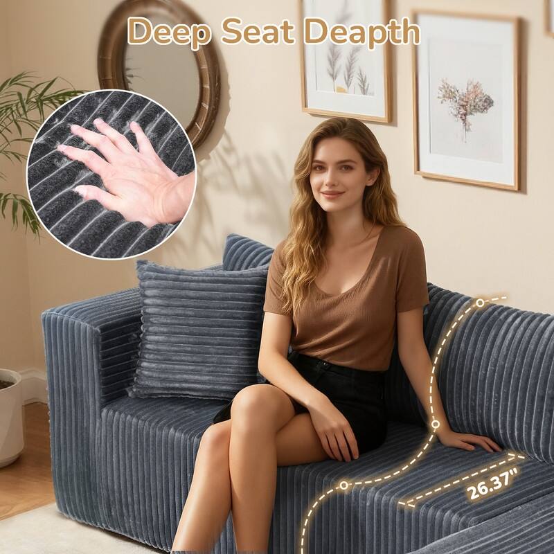 105 in. Wide Square Arm 2-Piece Modern Corduroy Fabric L-Shape Modular Sectional Sofa