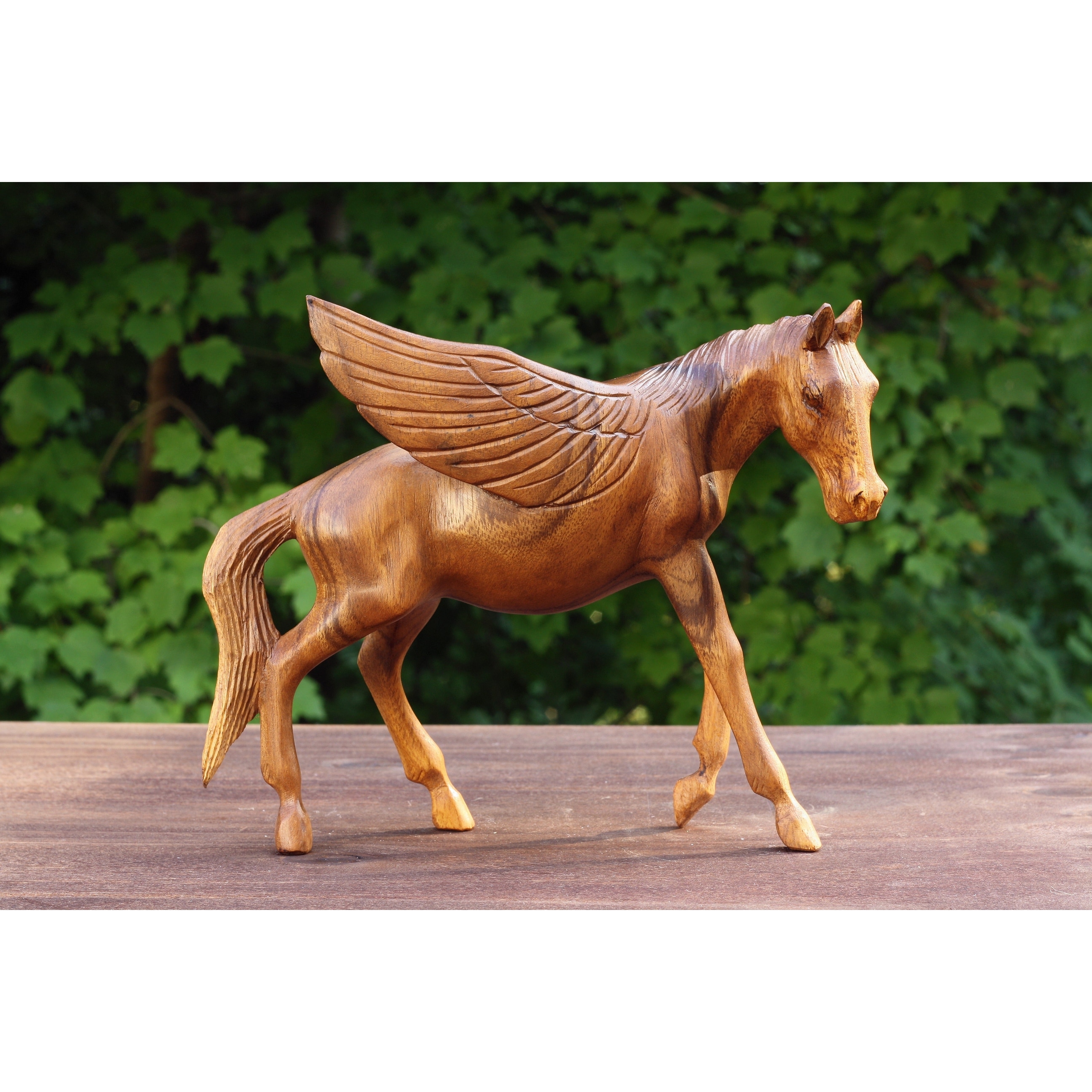 Wooden Hand Carved Horse Pegasus Art Figurine Statue Sculpture Handcrafted Handmade Decorative Home Decor Accent Decoration